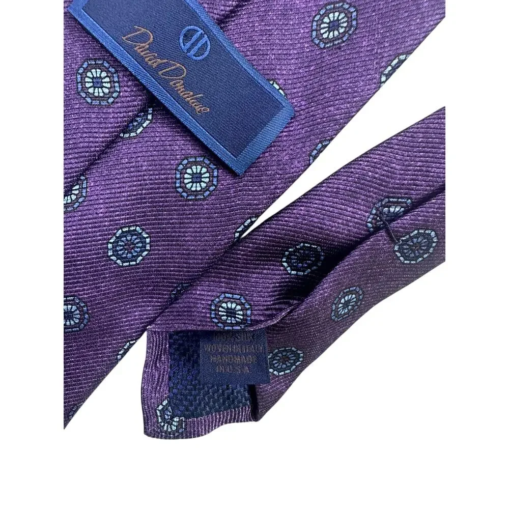 David Donahue Necktie Medallion Geometric 100% Silk Woven In Italy